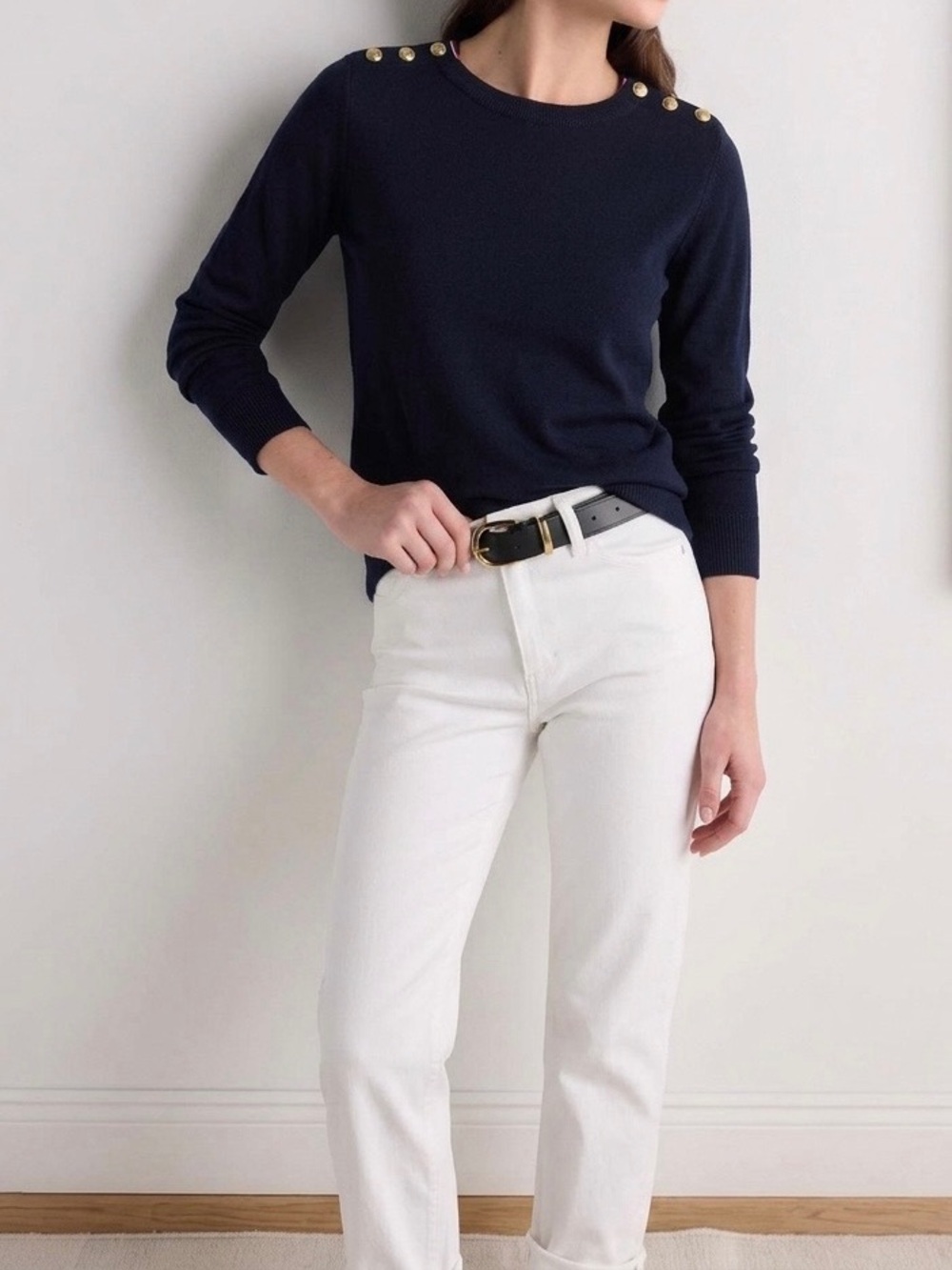 🇫🇷 Petit Bateau Navy Blue 100% Cotton Shoulder Button Sailor Sweater Top XS